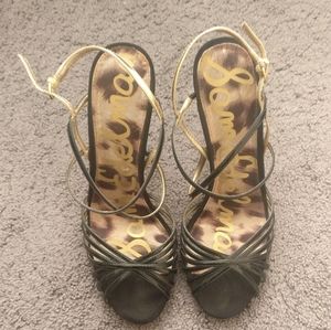 Sam Edelman Harlette Heels Sandals BlackGoldPatent